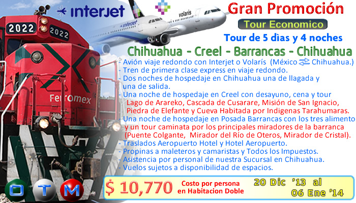 Promocion economica en la sierra tarahumara en las barrancas del cobre tren chepe interjet (OTM) navidad